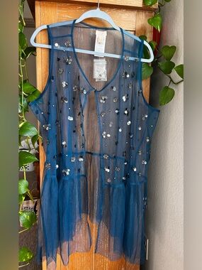 Vintage Blue LOGO Lavish Tulle Vest Duster Embellished 1X